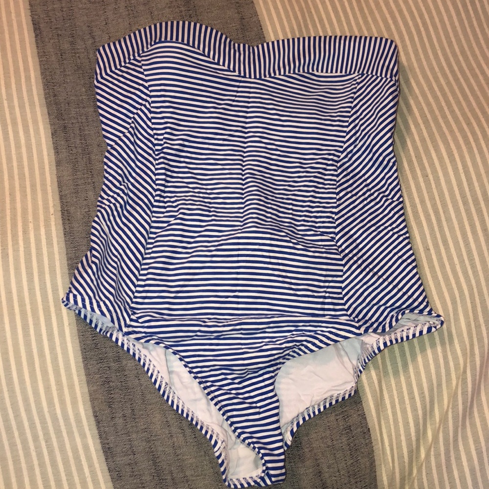 Stylish blue and white striped one piece suit NWOT